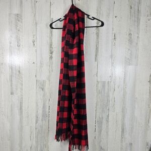 J crew factory red and black checkered plaid scarf with tassels